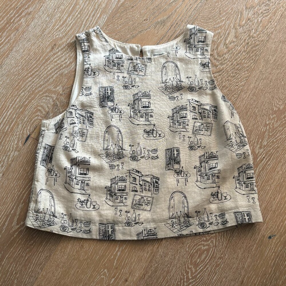 Abercrombie & Fitch Linen Blend Tank Top Building Pattern Beige (Size XS)